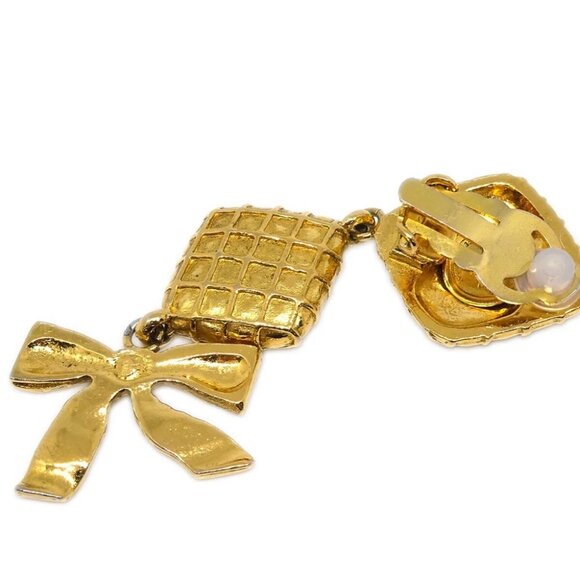 Chanel Dangle Earrings Bow Rhombus Clip-On Gold - Picture 3 of 4